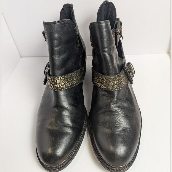 Elliot Lucca Raffaela Black & Gold Leather Cutout Ankle Boots Womens 7 - Picture 4 of 7